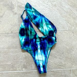 New Mattecollection blue & teal abstract one piece swim suit size xs.